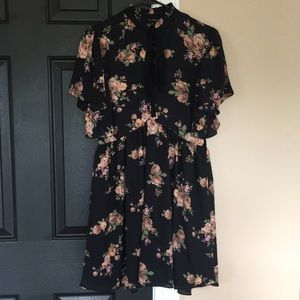 Zara Black Floral Mock-Neck Dress